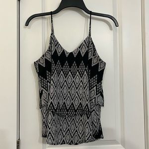 black and white pattered blouse